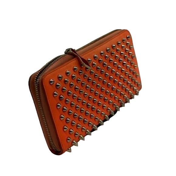 CHRISTIAN LOUBOUTIN‎ Empire Panettone Spiked Zip Around Wallet Orange - Picture 5 of 16
